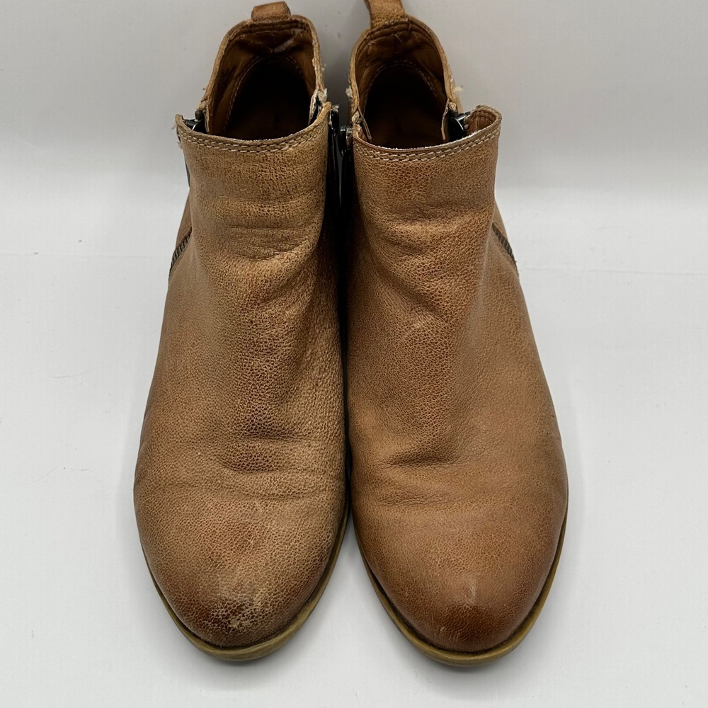 Lucky Brand Leather Ankle Boots Women Tan Side‎ Zip Block Heel Size 8M/38